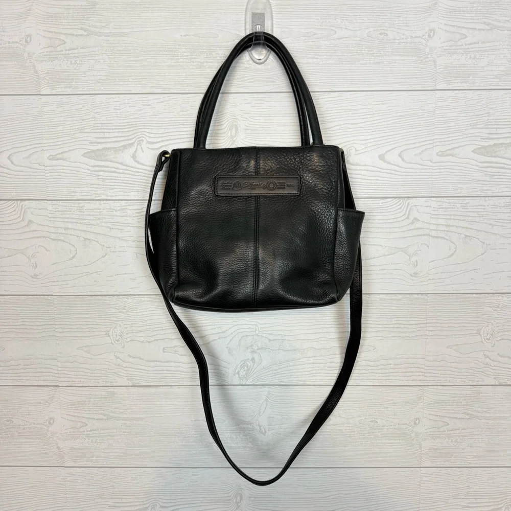 Fossil Vintage Black Pebbled Leather Satchel Crossbody Bag - Picture 1 of 10